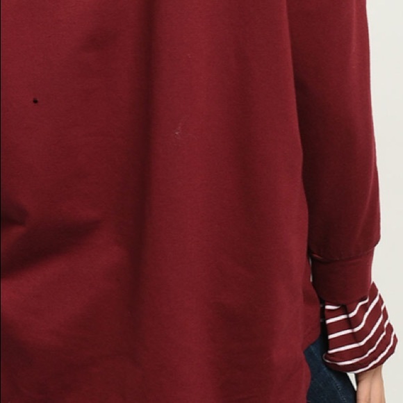 Burgundy Long bell sleeve mock neck knit tunic top - Picture 10 of 11